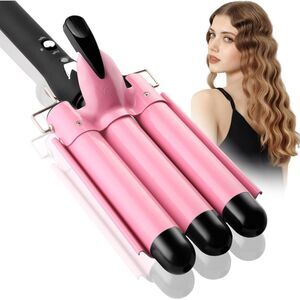 NIB-3 Barrel Curling Iron Hair Crimper: Dual Voltage3 Barrel 1 inch Curler Wand